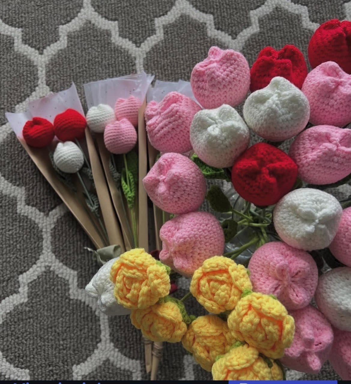 Pretty crochet flower bouquet display