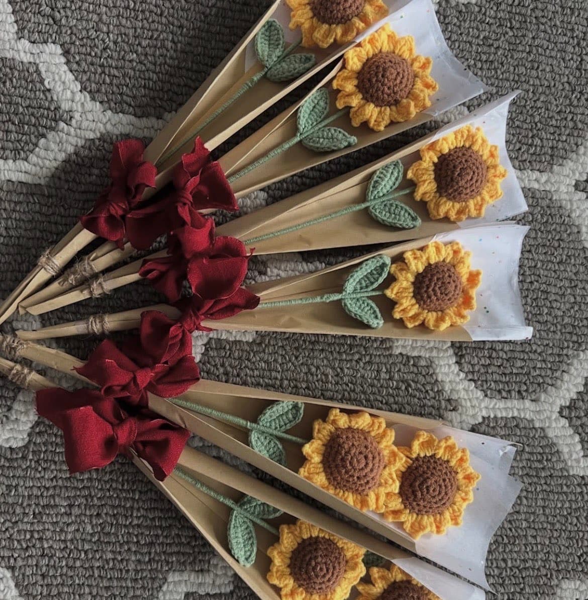 Sunflower crochet bouquet display