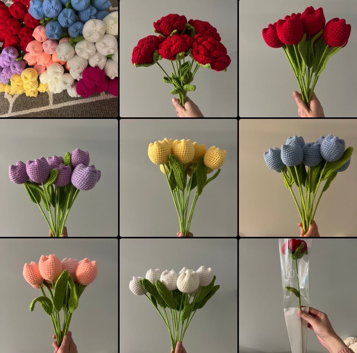 Variety crochet bouquet display