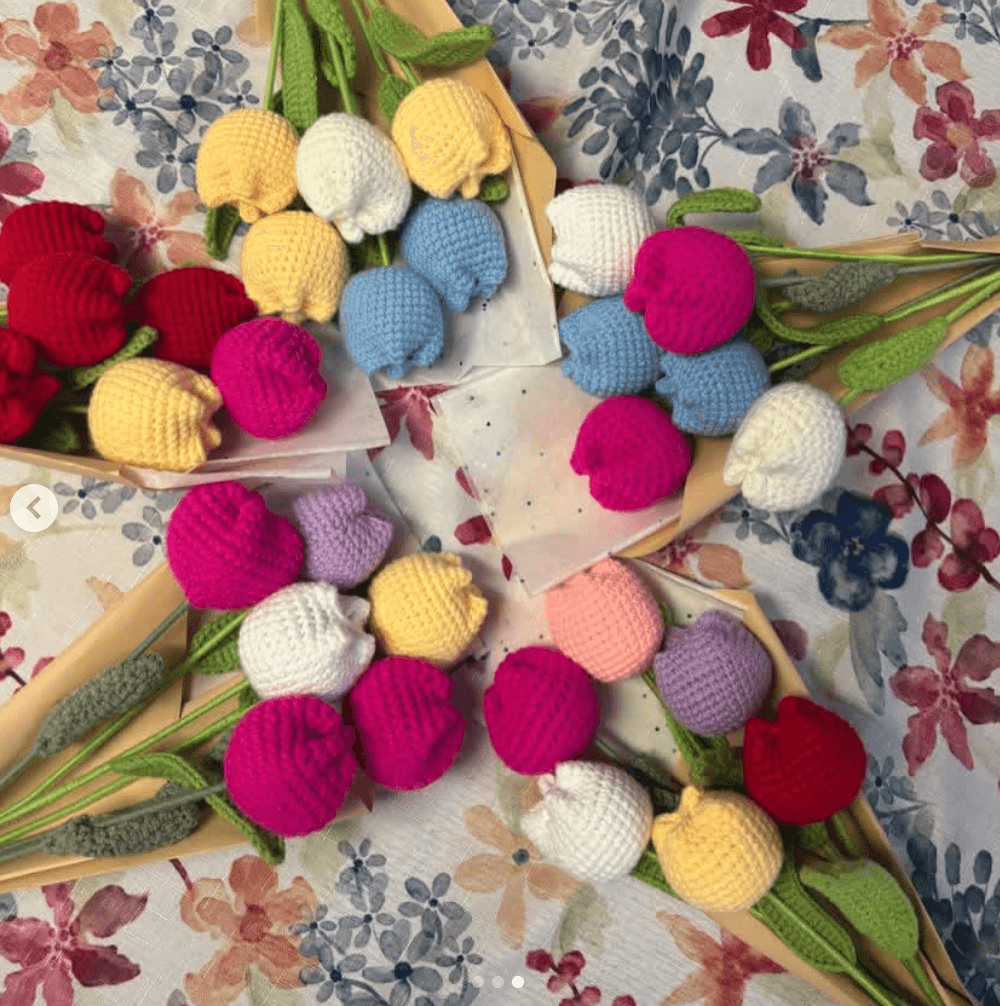 Crochet flower bouquet event display